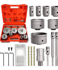 Awesome 7 Piece Concrete Hole Saw Kit With Tungsten Steel Bits And SDS Plus Shank For Brick Stone Wall Jobs Including Dust Bag To Tackle Any Tough Drilling Job With Ease, open case and bits