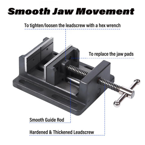 4 Inch Drill Press Vise Beefy Heavy Duty Solid Cast Iron Bench Vise With V Groove Jaws For Precision Drilling In Metalworking And Woodworking Rock Solid Stability Smooth Guide Rails And Easy One Hand Clamp, side view