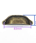 Antique Bronze Iron Drawer Knobs Pulls Handles Set For Cabinets And Wardrobes Vintage Shell Shape Three And Three Quarters Inch Length Nine Point Six Centimeters Twenty Piece Pack With Screws DIY Friendly product image showing front view with dimensions 83mm by 30mm.