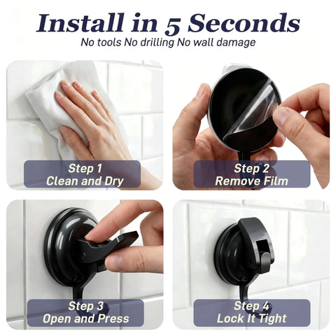 Install in 5 seconds using Heavy Duty Vacuum Suction Cup Hooks Black 2 Pack For Smooth Walls And Glass No Drill Needed guide.