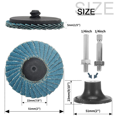 20 PC 2 Inch Zirconia Mini Flap Discs Quick Change Sanding Set With Grit 40 60 80 120 Includes Quarter Inch Pad Holder