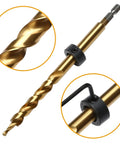 Titanium Coated Pocket Hole Drill Bit Set With Adjustable Depth Stop Collar For Manual Pocket Hole Jig System 3/8 Inch Size