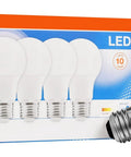 LED Light Bulb 60W Equivalent A19 Four Pack, 8.5W Efficient Daylight Frosted 800 Lumens Medium Base box with bulb on side