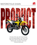 Heavy Duty Size 40 Roller Drive Chain With Master Link, 10 Feet Long And 239 Links, motorcycle display on background text