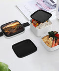 Open Desert Sunset Cactus Bento Box With Stackable Design And Portable Handle Double Layer Lunch Box That Is Leak Proof