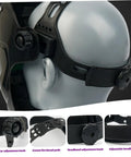 Close-up of adjustment knobs on solar powered auto darkening welding helmet with LCD lens, lightweight 8x11 inch welder mask.