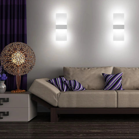 12W LED Wall Sconce Pack Up And Down Lighting 6000K Cool White Indoor Acrylic Fixture in living room setting