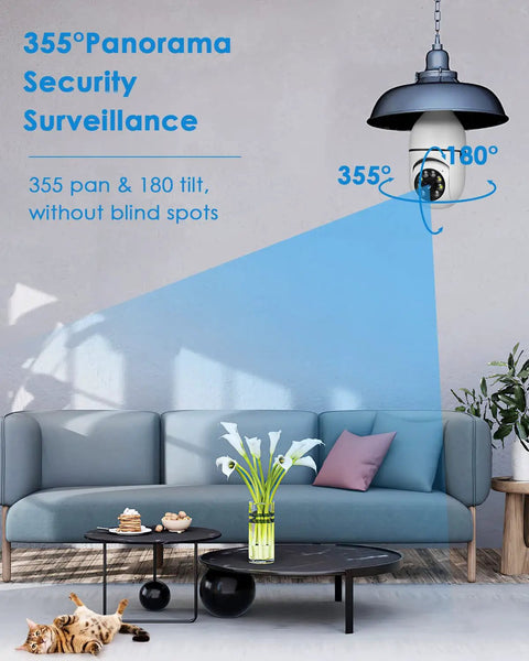 Light Bulb Security Camera With 360 Degree PTZ Wireless Indoor Outdoor WiFi 2 4G Home Surveillance In E27 Base Motion Detection Alarm And Two Way Audio For Real Time Alerts No Fuss Plug And Play Setup
