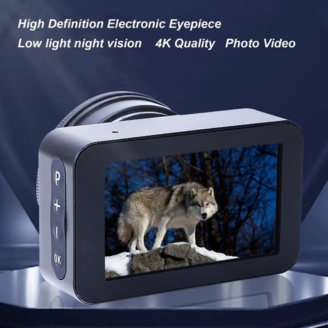 4K HD Eyepiece Camera For Telescopes With 3 Inch LCD Display And 5X Digital Zoom showing a wolf on screen