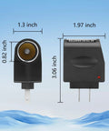 Smooth Plug And Play Ac To Dc Power Adapter, compact design with dimensions, transforms outlet to cigarette lighter socket.