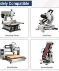 Planer Stand With Roller, 27.6 In By 24 In Tabletop, Height Adjustable from 31 to 44.7 In, 550 Lb Capacity, shown with compatible machines.