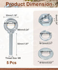 Five Pack M8 Galvanized Carbon Steel Eye Bolts Set With Nuts And Washers Heavy Duty Screw Eye Bolts Kit For Tie Down Straps Indoors Outdoors Silver Heavy Duty Hardware For Secure Lashing And Lifting Tasks dimensions and parts