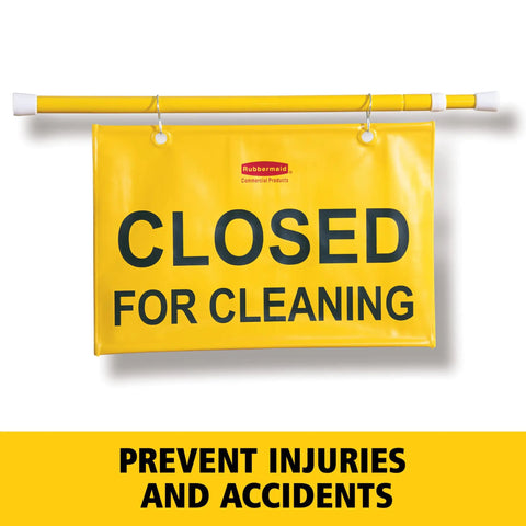 Heavy Duty Extend To Fit Doorway Safety Sign Closed For Cleaning Hanging Sign For Doorways Up To 50 Inches Easy Setup Built Tough Yellow