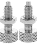 Heavy Duty Stainless Steel Retractable Spring Plunger Locking Pins With Knurled Handle 2 Pack, close up view, precision indexing plungers.