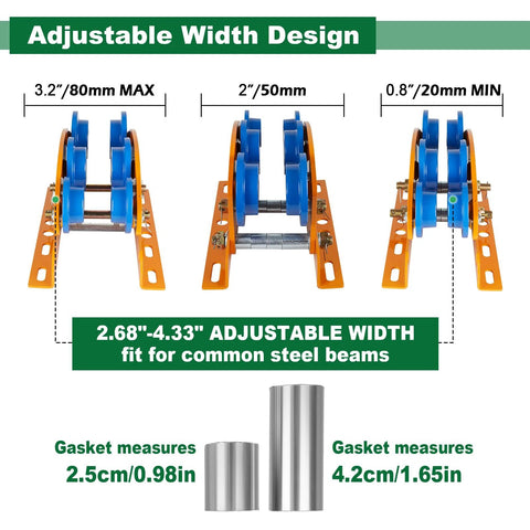 Heavy Duty I-Beam Trolley For Electric Hoist 1 Ton Capacity With Dual Track Rollers And Adjustable Flange width design