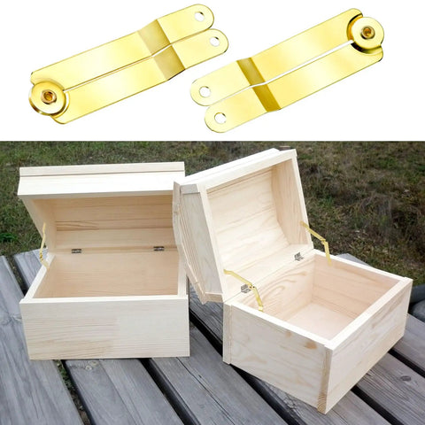 Gold Lid Support Hinge Set With 20 Screws, Foldable Lid Stay Safety Hinges, installed on open wooden boxes