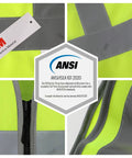 Close-up details of Top Shelf Kids Construction Vest Built Different For Street Ready Safety featuring 3M reflective strips and ANSI tag.