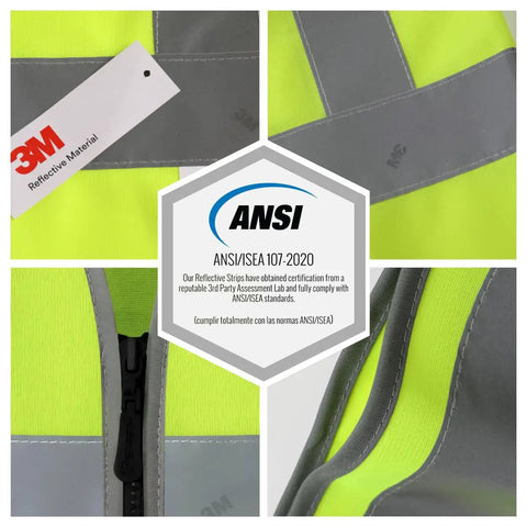 Close-up details of Top Shelf Kids Construction Vest Built Different For Street Ready Safety featuring 3M reflective strips and ANSI tag.