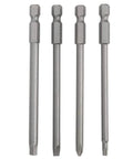 Kickstart Your Home Repair Game With This Awesome 16Pcs Screwdriver Bits Set Featuring Hex Cross Slotted And Pentalobe Tips Made From Tough Chrome Vanadium Steel For Drills And Manual Tools. Four chrome vanadium steel screwdriver bits on white background