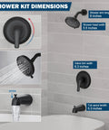Dimensions of Matte Black 9 Setting Rain Shower Head Tub And Shower Faucet Set With Single Handle Valve Trim Kit Upgrade Your Bath