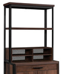 Adjustable Shelf Library Hutch Space Saver Brown Industrial Style Desk Organizer with open shelves and cubby compartments
