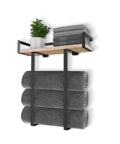 Wall Mounted Towel Rack With Wooden Shelf for Folding Large Towels Metal Towel Holder Perfect for Small Bathrooms Apartments RVs and Campers