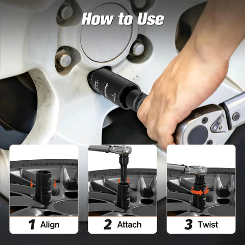 Using 6 Piece 1/2 Inch Drive Flip Socket Set With Dual Head Lug Nut Removal Tools to remove rounded rusted bolts and nuts