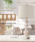 Vintage Vibe Table Lamps Set Of 2 With USB Ports, 28 inches resin base, linen drum shade, compatible with E26 bulbs, bedside use.