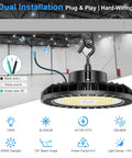 Dual installation of Ultra Bright 150W UFO High Bay LED Light With Remote Dimmable Up And Down Lighting 5000K for warehouse