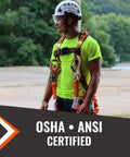 Person wearing Double Leg Stretch Fall Protection Lanyard with Internal Shock Absorbing Design for 4.5 to 6 Feet, OSHA ANSI Compliant.