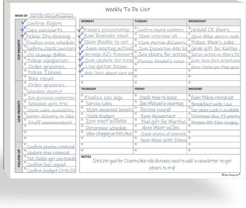 Weekly To Do List Planner Notepad For Stay On Top Pros And Busy Bees, 60 Page Task Pad With Top Priority, Low Priority, 8.5 x 11 format.