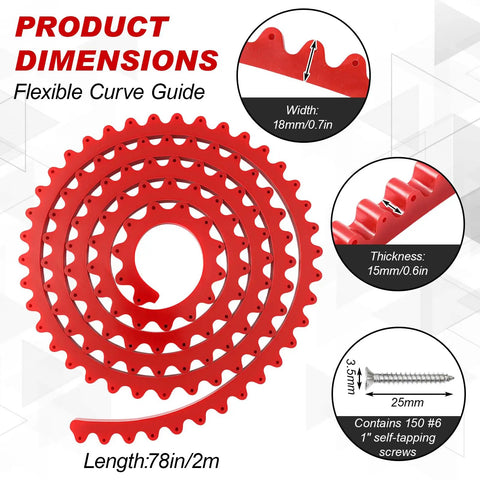 Red 78 Inch Router Edge Guide Templates Kit With Flexible Curve Ruler and 150 Self Tapping Screws showing product dimensions