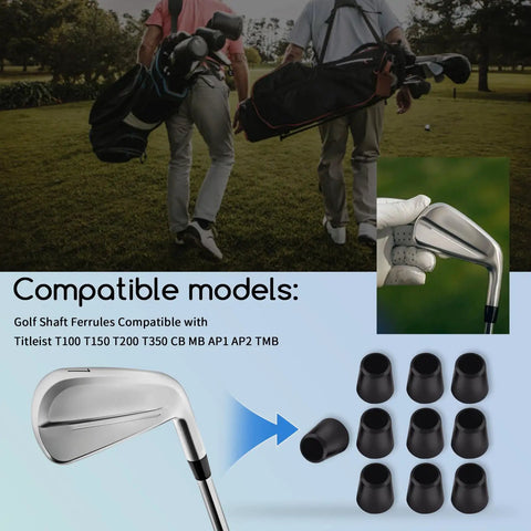 Golf course with black golf shaft ferrules, compatible with Titleist T100 T150 T200 T350 CB MB AP1 AP2 TMB