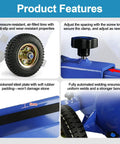 Two Wheel Panel Handling Cart For Drywall And Sheet Material, Heavy Duty Dolly With Soft Rubber Padding, Edge Guarding, Smooth Maneuverability, Low Profile Frame, Pro Contractor Ready, blue frame with 5mm steel plate and air tire
