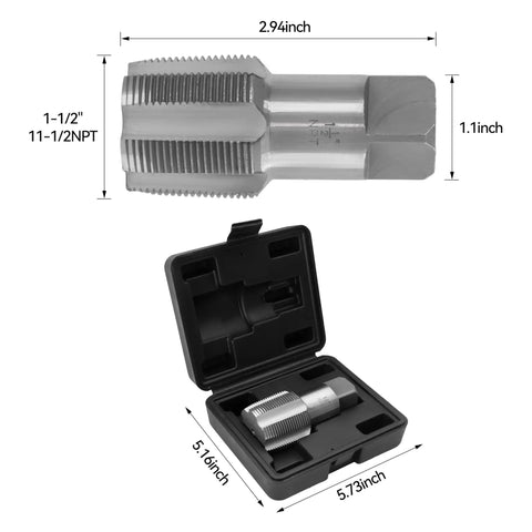 1-1/2 Inch NPT Pipe Tap Set With Pro Grade Carbon Steel Threading Tools And Heavy Duty Storage Case For Industrial Plumbing Auto Repair DIY Projects, Right Hand Cut For Clean, Smooth Threads And Long Lasting Tool Life