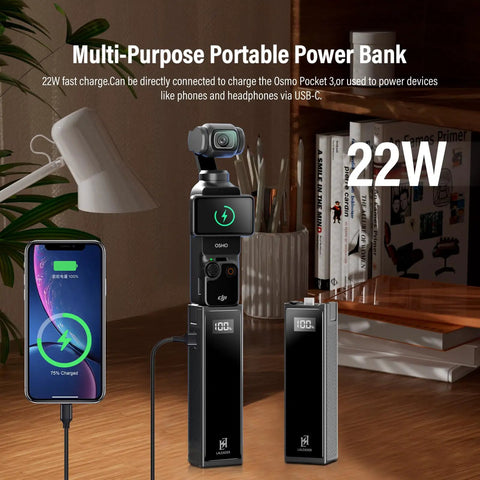 Power Up Your Osmo Pocket 3 And Pocket 4 With a 5000mAh Battery Handle Featuring 22W Fast Charging and LED Digital Display