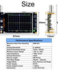 Dimensions and detailed view of the Pocket Sized Handheld Oscilloscope Kit With 2.4 Inch Color Screen And 1MSaS Real Time Sampling