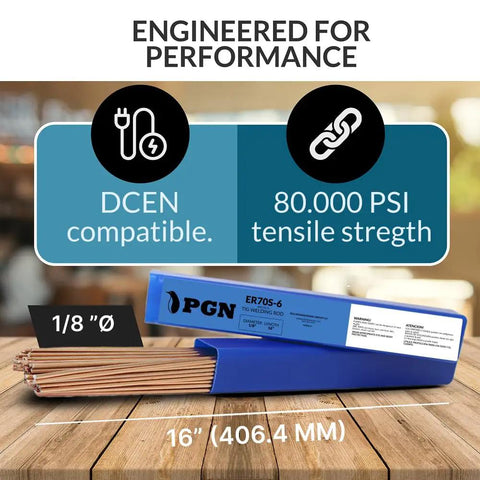 ER70S6 5 Lb One Eighth Inch By Sixteen Inch Mild Steel TIG Welding Rod For TIG Filler And Welds General Purpose TIG Rod Great For DIY Projects And Professional Metalwork Requires 100 Percent CO2 Shielding Gas box and rods