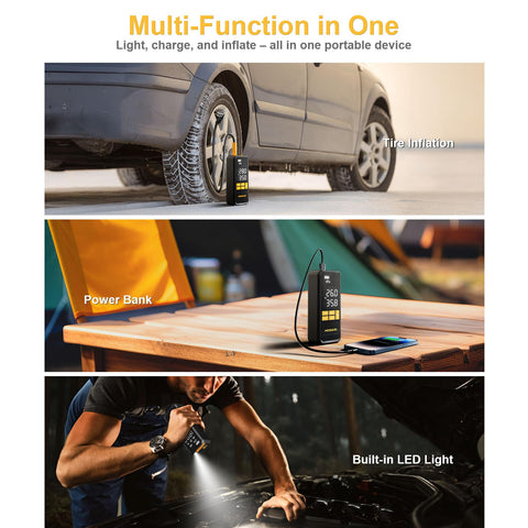 Cordless Tire Inflator Portable Air Compressor With Auto Shut Off And Gauge 160 PSI Fast Inflation for Multi-Function Use