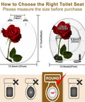 Round Toilet Seat Decor for Home Bathroom with rose design, size 14.5" x 16.5", measuring guide included.