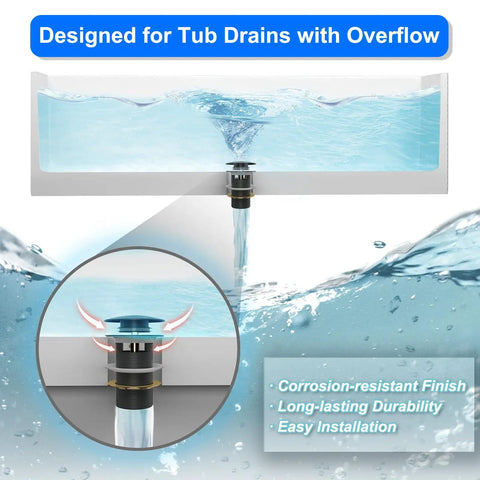 Heavy Duty Pop Up Drain For Freestanding Tub Featuring A Slick Matte Black Finish Crafted From Solid Brass With Smooth Gears That Run Like A Champ with water flow.