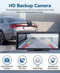 8.1 Inch Wireless CarPlay Screen With 2K Front Dash Cam And 1080P Rear Backup Camera in use behind a vehicle