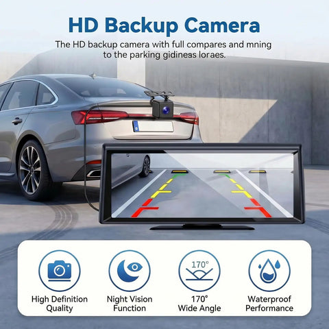 8.1 Inch Wireless CarPlay Screen With 2K Front Dash Cam And 1080P Rear Backup Camera in use behind a vehicle