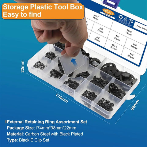 Storage box for C Type External And Internal Circlip Kit Set 5mm To 19mm External Rings And 8mm To 24mm Internal Rings Carbon Steel