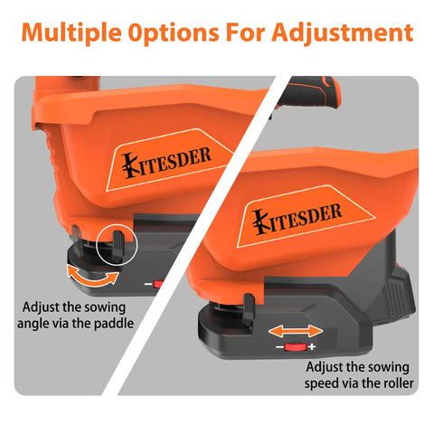 Battery Powered Seed Spreader For Lawns lightweight broadcast spreader with adjustment options for angle and speed settings.