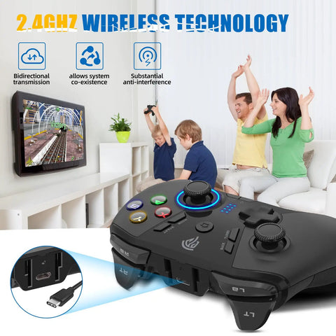 Family playing with 2.4G Wireless Gaming Controller For Windows PC Steam Deck PS3 And Android TV Box Plug And Play Gamepad