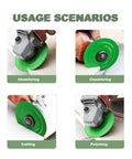 Four images showing uses of 5 Pack 4.5 Inch Diamond Cutting Discs For Angle Grinder Ultra Thin Chip Free Durable Tile Marble Glass Cutting
