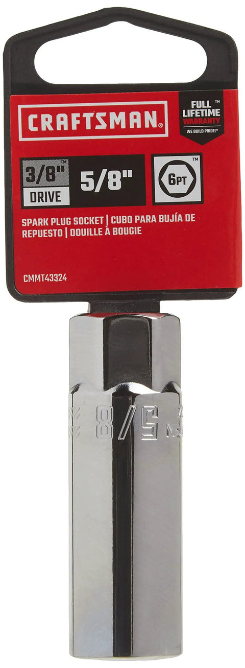 5/8 Inch Spark Plug Socket For 3/8 Inch Drive, 6 Point With Fastener, Chrome Finish For Corrosion Resistance, packaging view