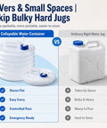 Collapsible Water Container With Spigot For Camping, RV, Hiking, Travel, And Emergency Prep beside rigid jug comparison chart