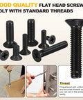 Rad M5 Thread 08 Carbon Steel Flat Head Machine Bolt Nut Assortment Set 200 Pieces, black countersunk screws for furniture assembly